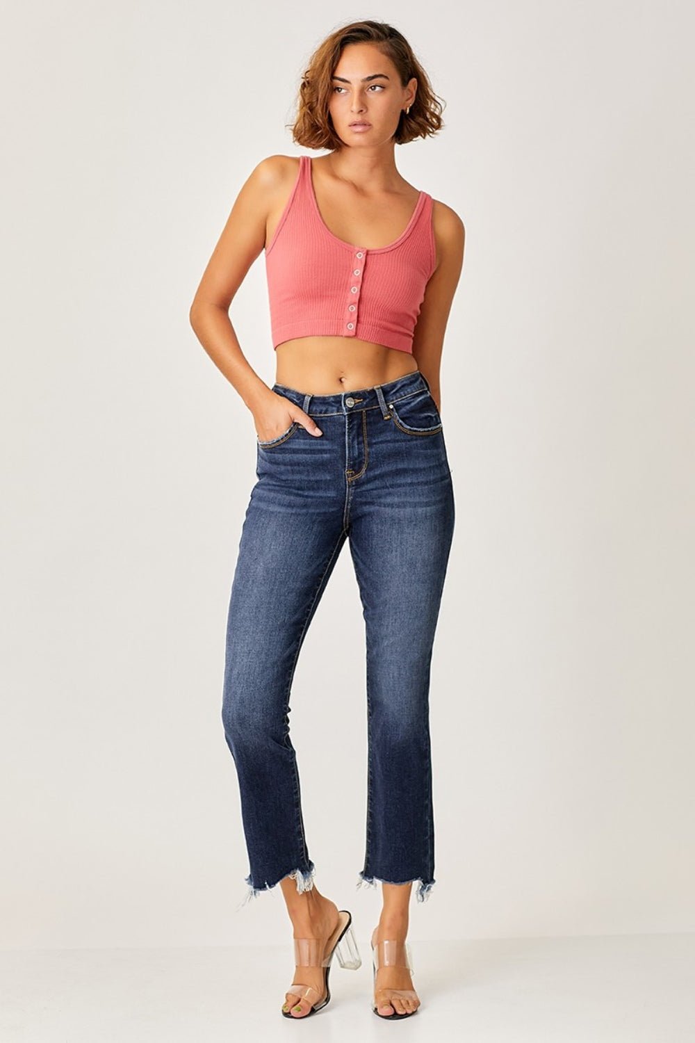 Risen Full Size Frayed Hem Cropped Straight Jeans - Grit & Grace Designs