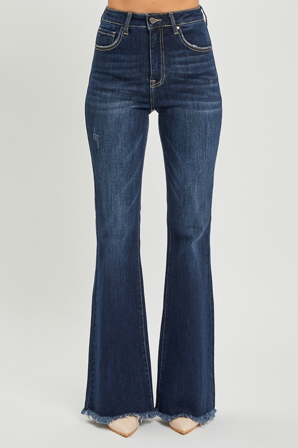 RISEN High Waist Raw Hem Flare Jeans - Grit & Grace Designs