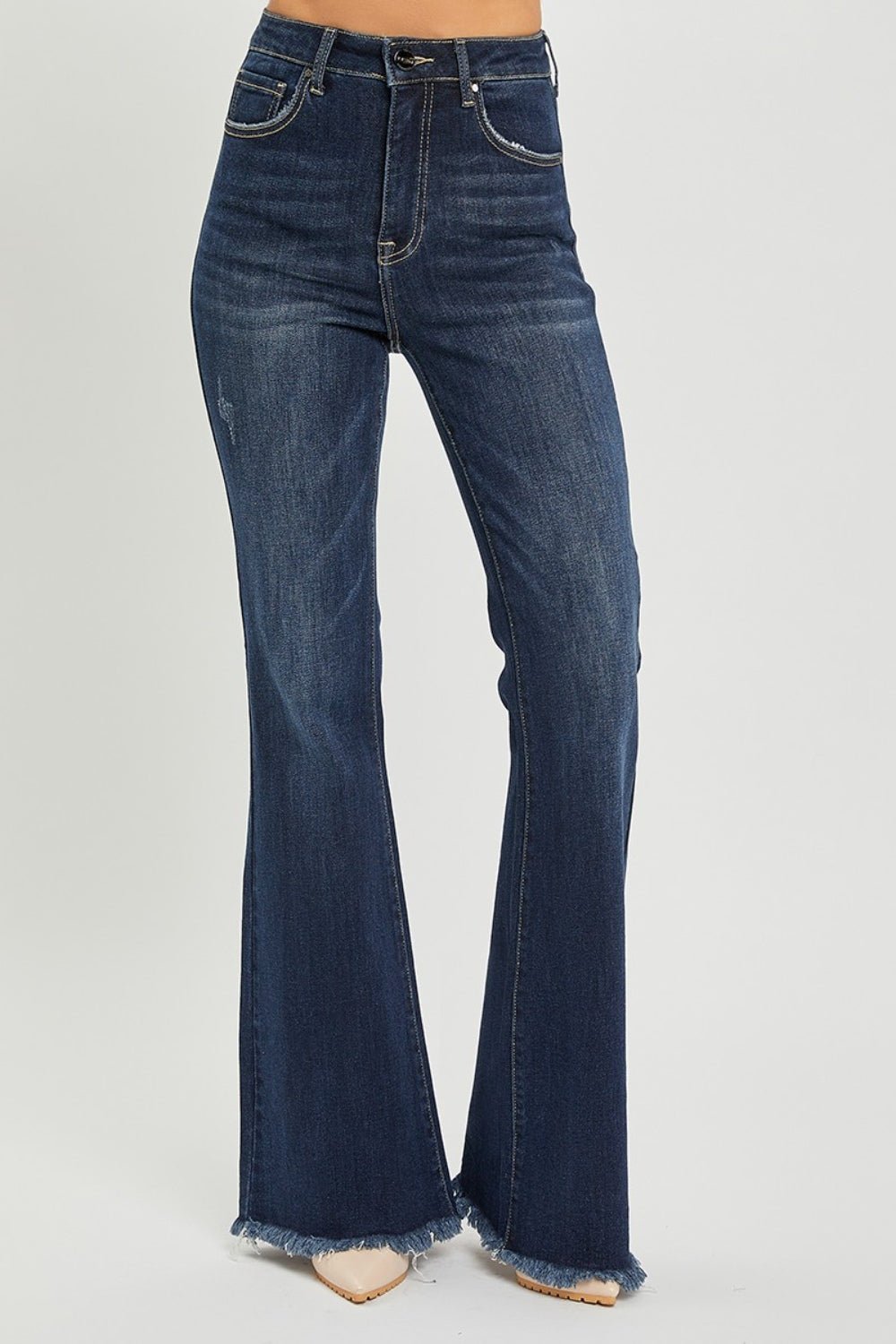 RISEN High Waist Raw Hem Flare Jeans - Grit & Grace Designs