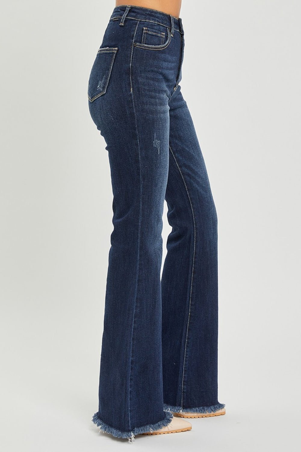 RISEN High Waist Raw Hem Flare Jeans - Grit & Grace Designs