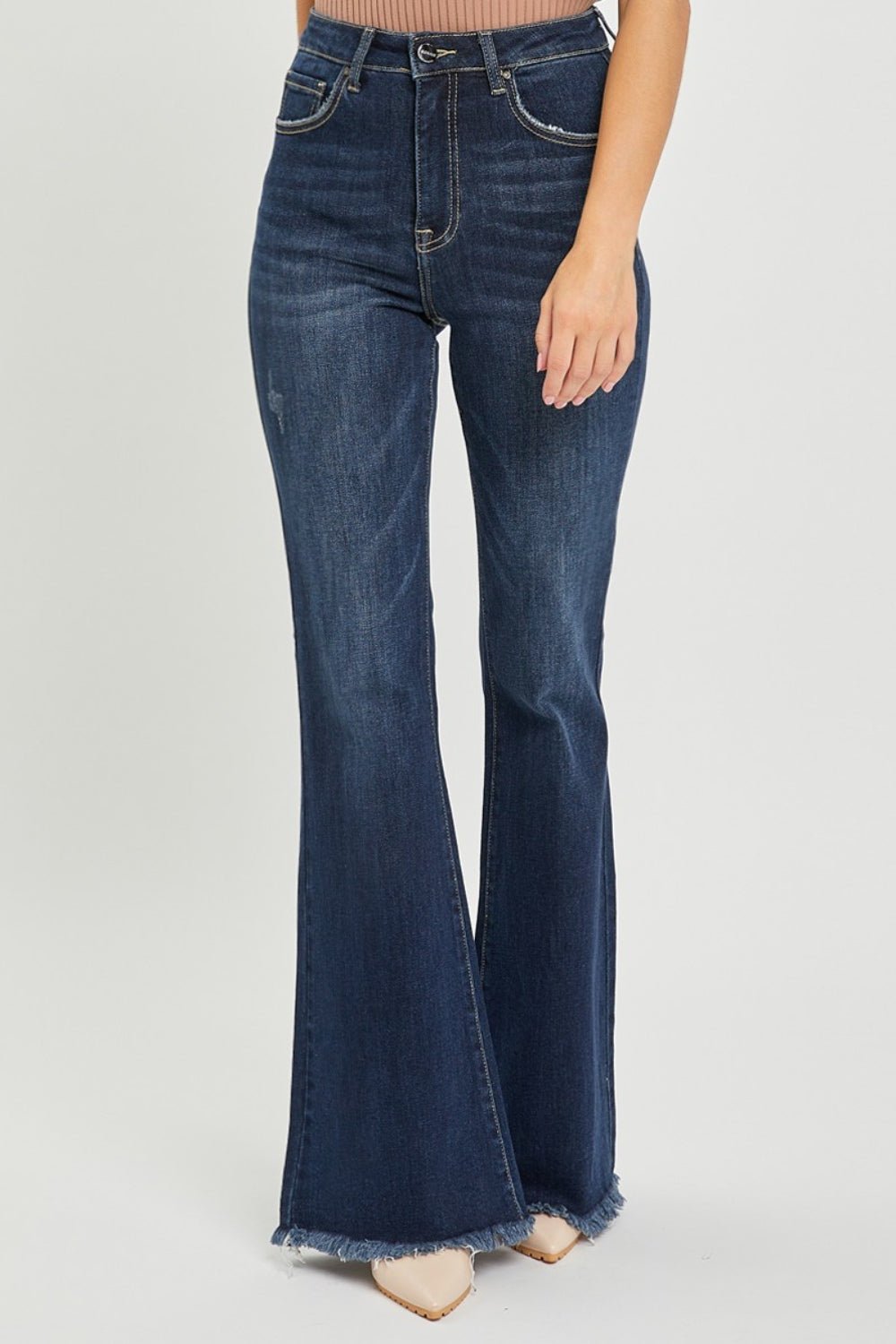 RISEN High Waist Raw Hem Flare Jeans - Grit & Grace Designs