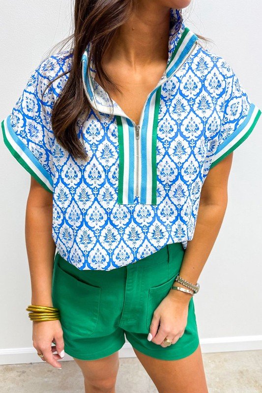 Sky Blue Colorblock Striped Collar Bohemian Print - Grit & Grace Designs