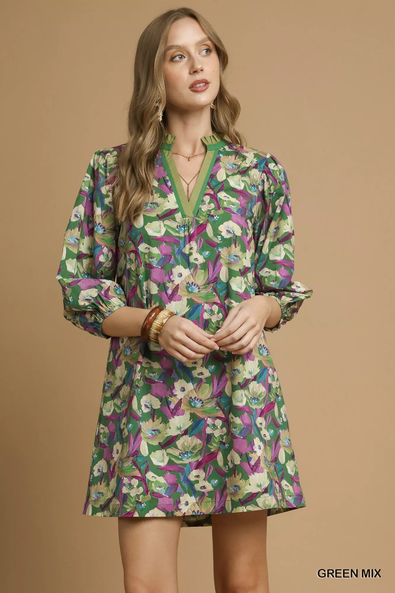 Umgee Boho Floral Balloon Sleeve Mini Dress - Grit & Grace Designs