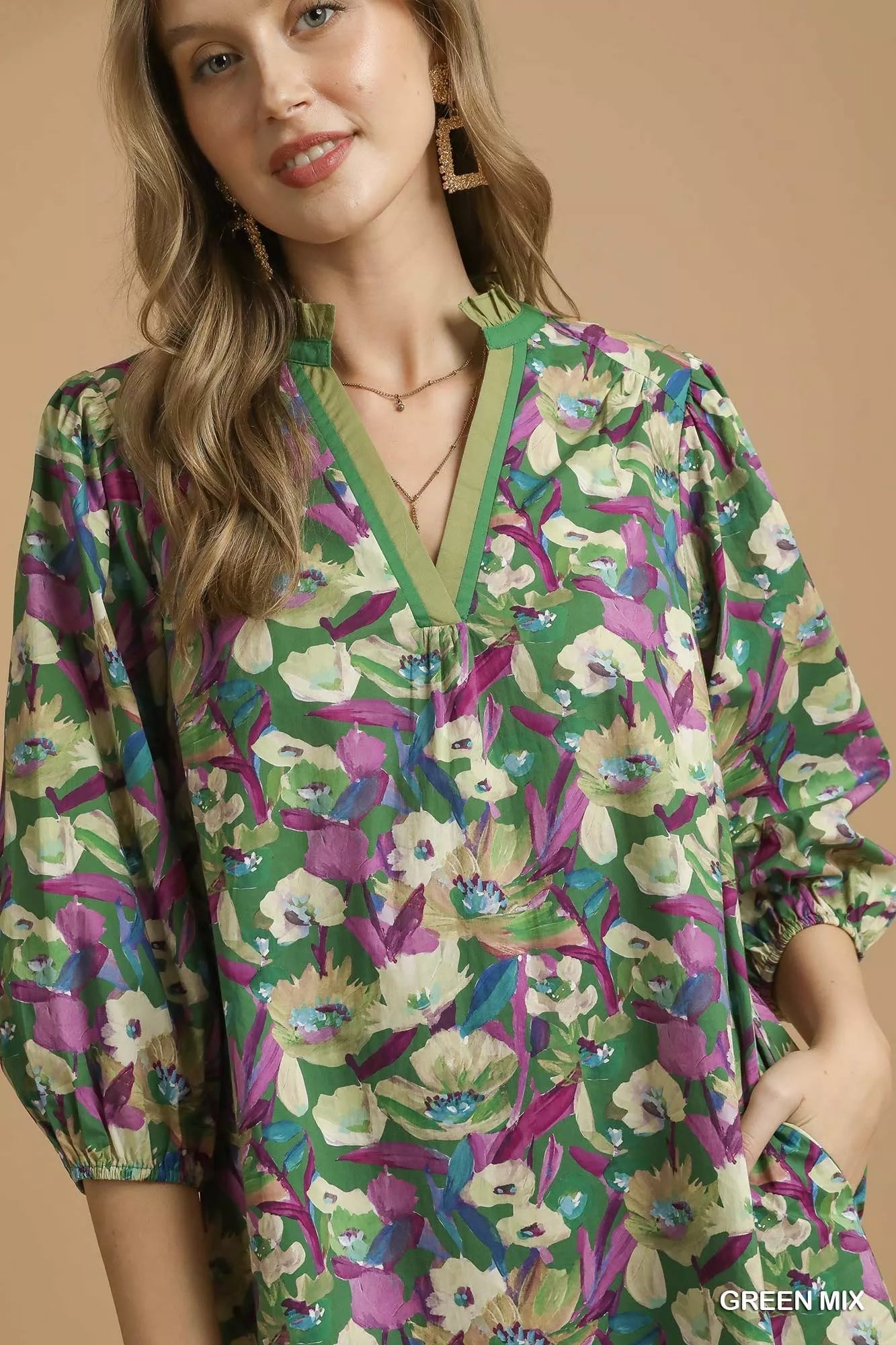 Umgee Boho Floral Balloon Sleeve Mini Dress - Grit & Grace Designs