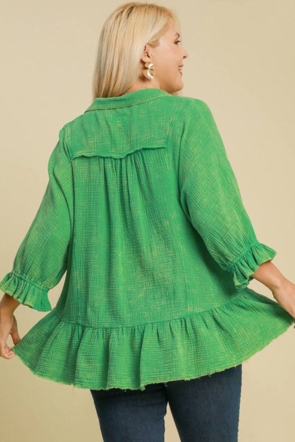 Umgee Full Size Mineral Washed Cotton Gauze Top Plus Size - Grit & Grace Designs