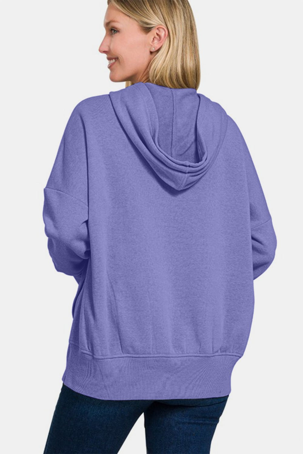 Zenana Half Snap Long Sleeve Hoodie with Kangaroo Pocket - Grit & Grace Designs