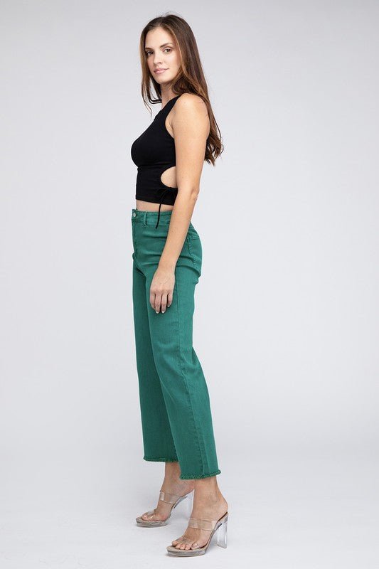 Acid Wash Frayed Cutoff Hem Straight Wide Pants - Grit & Grace Designs