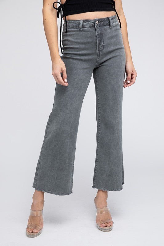 Acid Wash Frayed Cutoff Hem Straight Wide Pants - Grit & Grace Designs