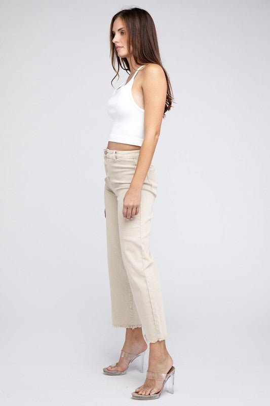 Acid Wash Frayed Cutoff Hem Straight Wide Pants - Grit & Grace Designs