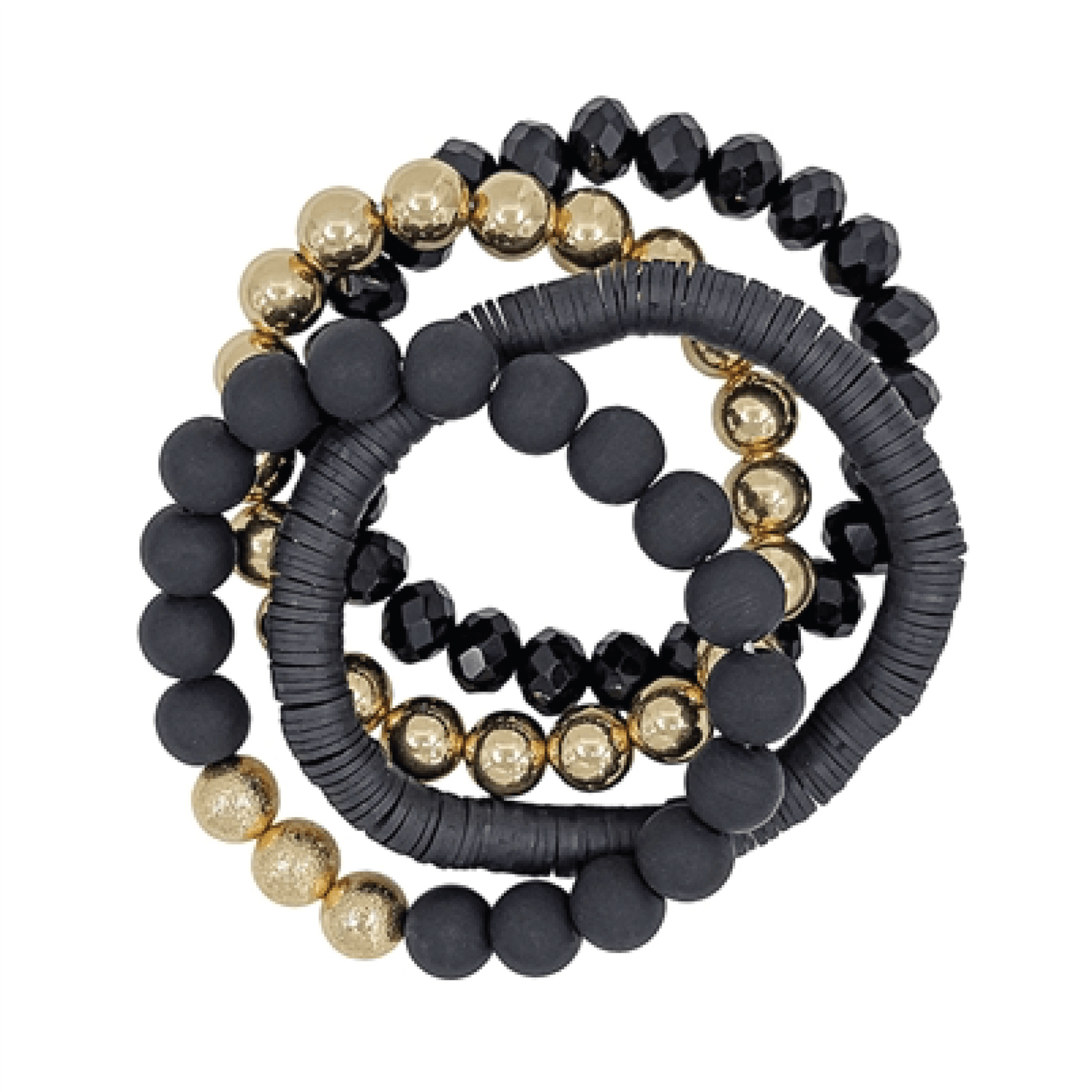 Crystal, Rubber & Gold Set of 4 Stretch Bracelets - Grit & Grace Designs