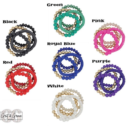 Crystal, Rubber & Gold Set of 4 Stretch Bracelets - Grit & Grace Designs