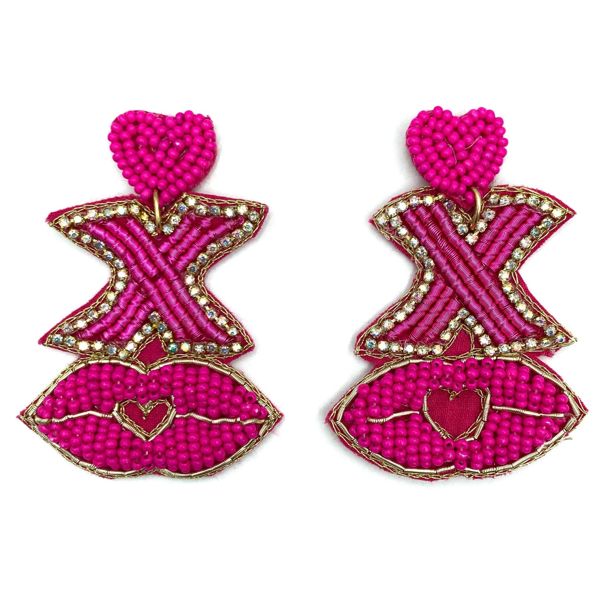 Heart XOXO Kisses Seed Bead Post Dangle Earrings - Grit & Grace Designs
