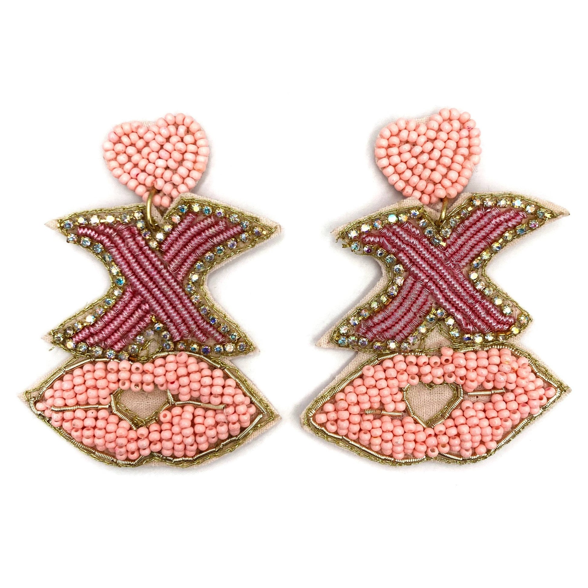 Heart XOXO Kisses Seed Bead Post Dangle Earrings - Grit & Grace Designs