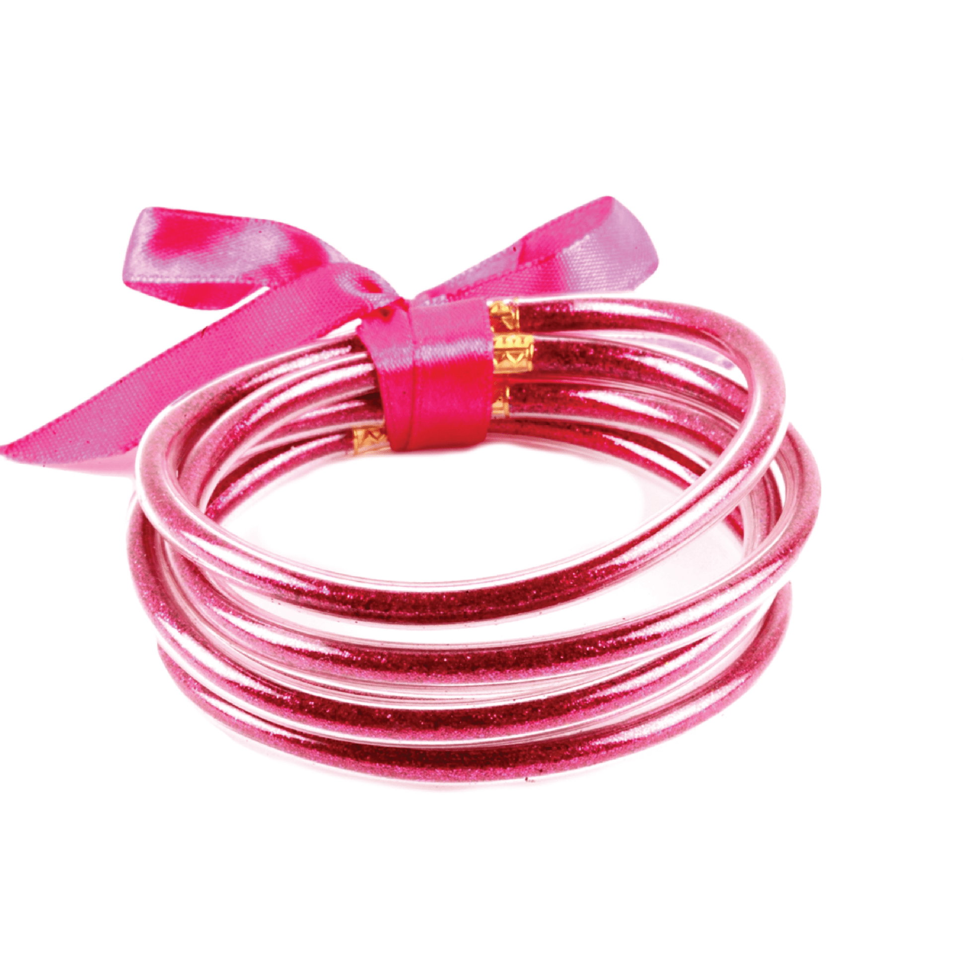 Hot Pink Glitter Jelly Bangle Set of 5 Bracelets - Grit & Grace Designs