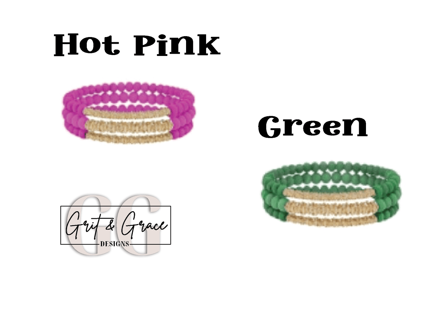 Hot Pink or Green Wood & Gold Set of 3 Bracelets - Grit & Grace Designs