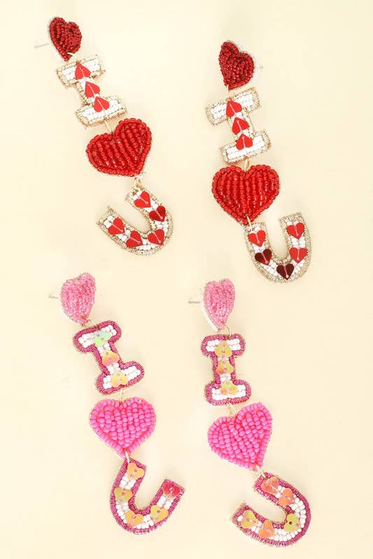 I LOVE U BEADED VALENTINE LETTER EARRINGS E13798 - Grit & Grace Designs