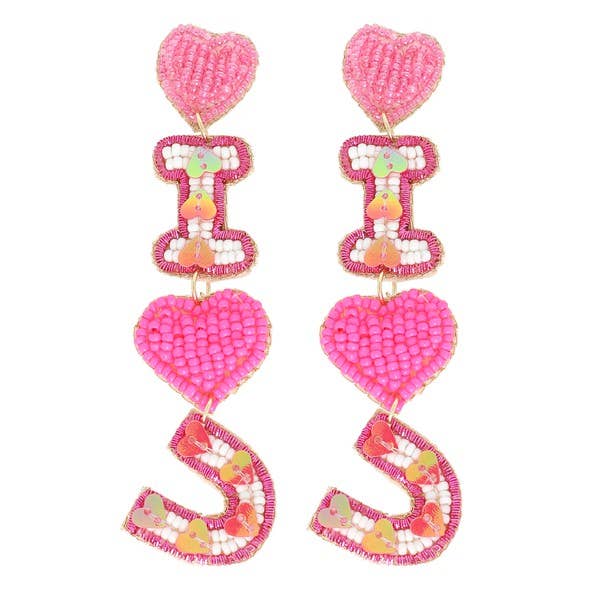 I LOVE U BEADED VALENTINE LETTER EARRINGS E13798 - Grit & Grace Designs