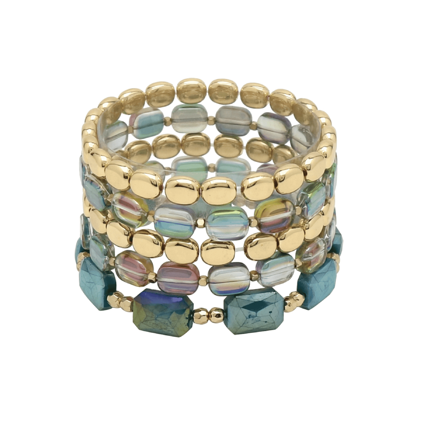 Iridescent Glass, Crystal & Gold Set of 5 Bracelet Stack - Grit & Grace Designs