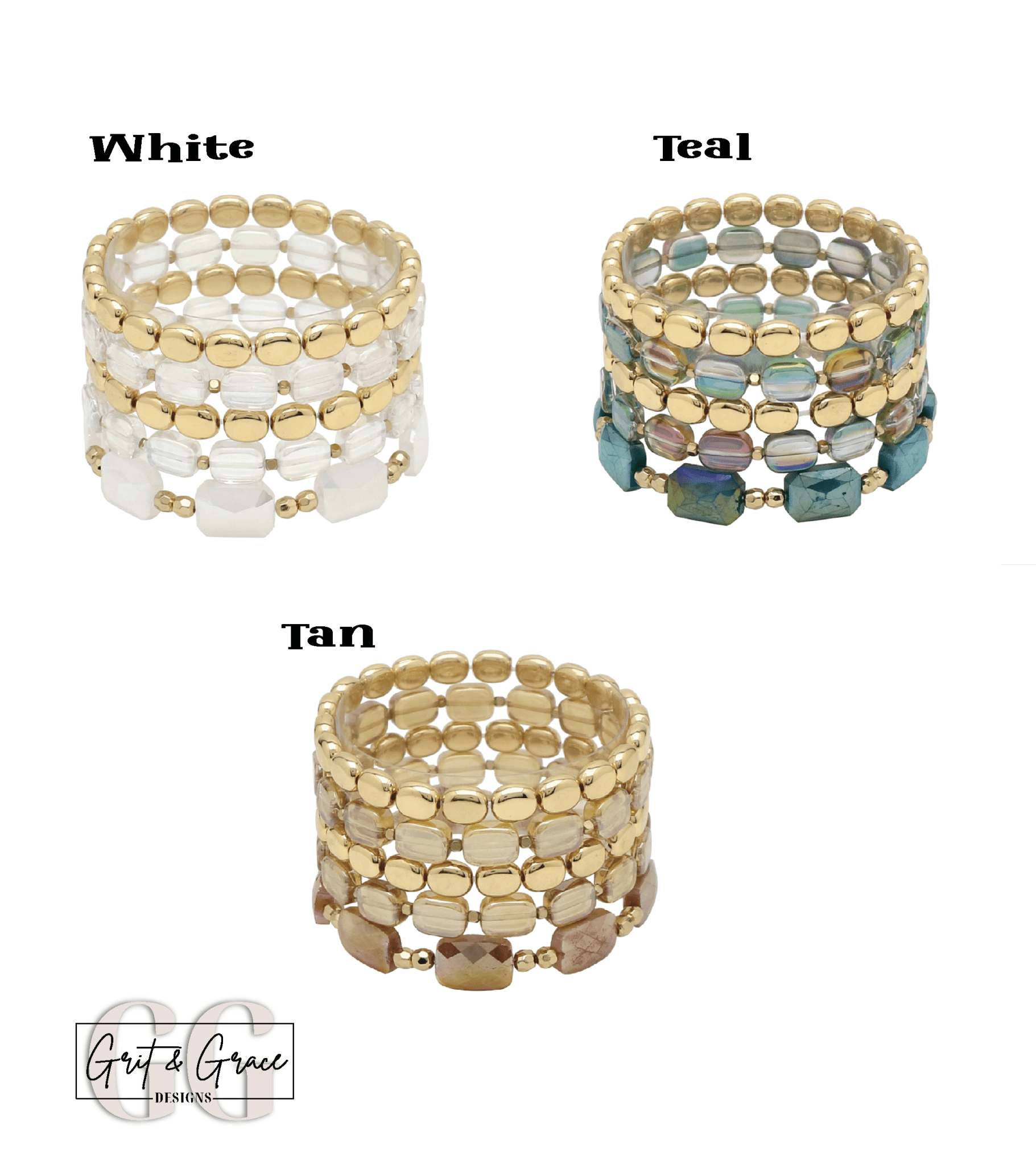 Iridescent Glass, Crystal & Gold Set of 5 Bracelet Stack - Grit & Grace Designs