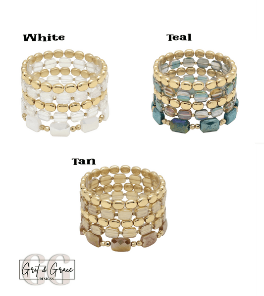 Iridescent Glass, Crystal & Gold Set of 5 Bracelet Stack - Grit & Grace Designs