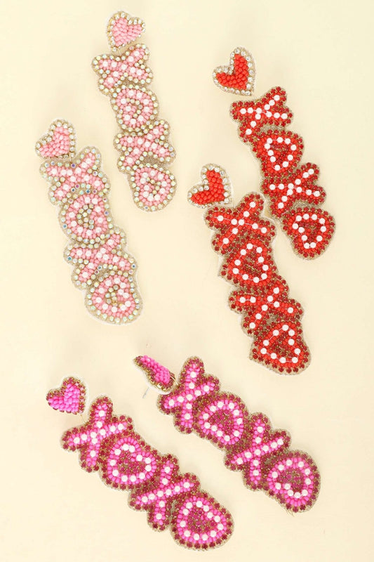 XOXO JEWELED BEADED VALENTINE LETTER EARRINGS E13820 - Grit & Grace Designs
